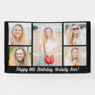 Chic Black Happy Birthday Photo Collage Banner