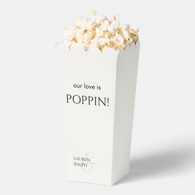 Chic Black & Ivory Couple Monogram Popcorn  Favor Box (Popped)