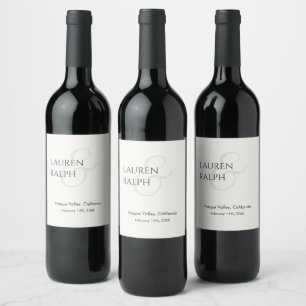 Chic Black & Ivory Couple Monogram Wine Label