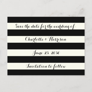 Chic black ivory stripes Wedding Save the date Holiday Postcard