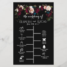 Chic black, Jewel-Toned Wedding Timeline Program