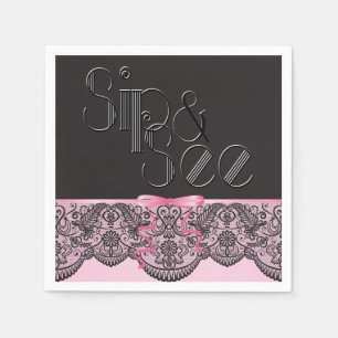 Chic Black Lace and Pink Sip and See Party Napkins