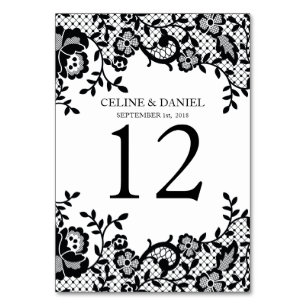 Chic Black Lace Personalized Wedding Table Number