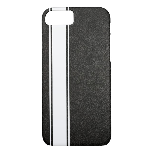 Chic Black Leather & White Racing Stripe Case-Mate iPhone Case (Back)