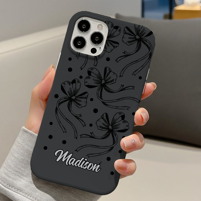 chic black  light grey coquette bows monogram  Case-Mate iPhone case (Creator Uploaded)