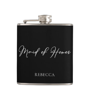 Chic Black Maid of Honour Personalized Hip Flask