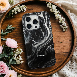 Chic Black Marble Personalized iPhone Case