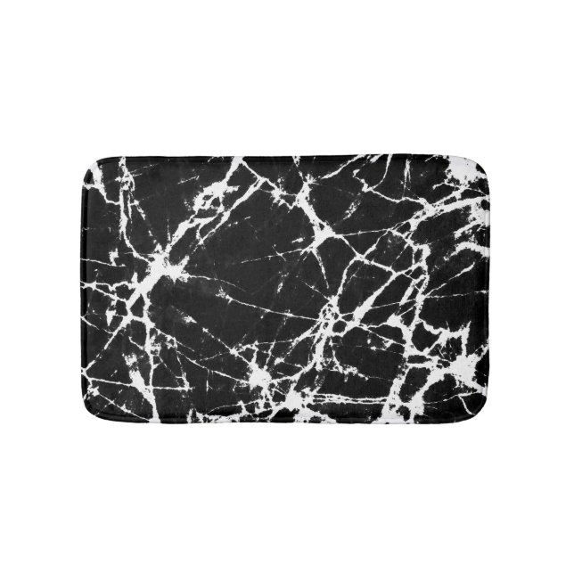 Chic Black Marble Texture White Grain Accent Bath Mat (Front)