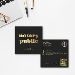 Chic Black Modern Gold Notary Public Marketing Square Business Card