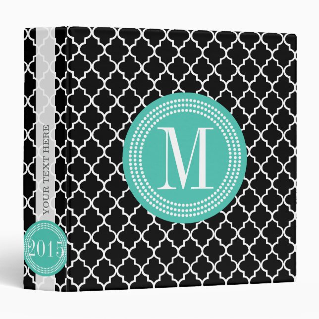 Chic Black Moroccan Lattice Personalized Binder (Front/Spine)