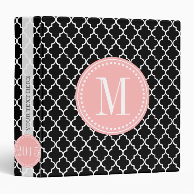 Chic Black Moroccan Lattice Personalized Binder (Front/Spine)