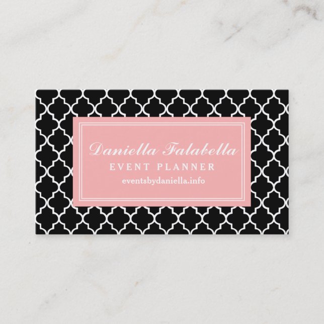 Chic Black Moroccan Lattice Personalized Business Card (Front)