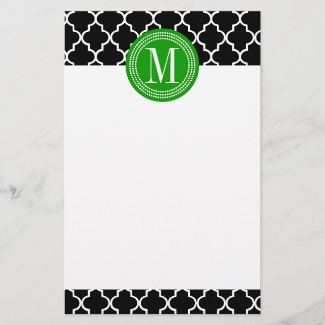 Chic Black Moroccan Lattice Personalized Stationery (Front)