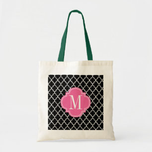 Chic Black Moroccan Lattice Personalized Tote Bag