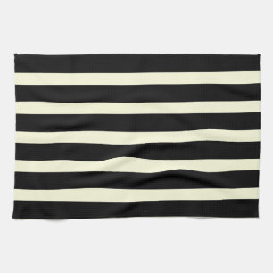 Chic Black Off-White Stripes Striped Pattern Kitchen Towel