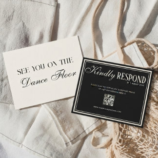 Chic Black Old Money QR Code Wedding RSVP Card
