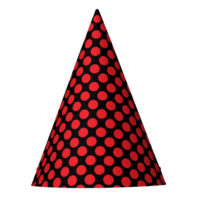 Chic Black Party Hat with Shiny Light Red Dots (Front)