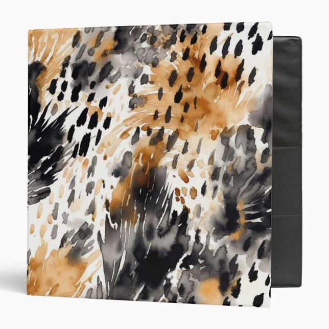 Chic Black Peach White Leopard Animal Print Binder (Front/Inside)