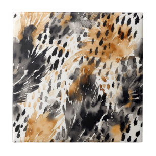 Chic Black Peach White Leopard Animal Print Tile