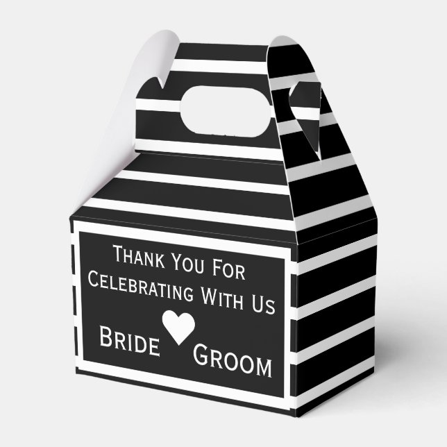 Chic Black Personalized Wedding Favour Box (Front Side)