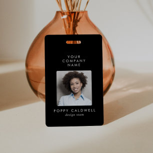 Chic Black Photo QR Code Small Business ID Badge