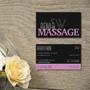 Chic Black Pink and White Simple with Monogram Business Card