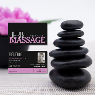 Chic Black Pink and White with Photo Professional Business Card