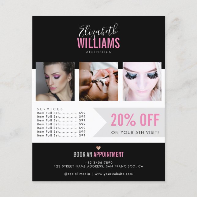 Chic Black Pink Beauty Salon Promo Flyer (Front)