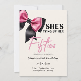 Chic Black & Pink Bow 60th Birthday Invitation