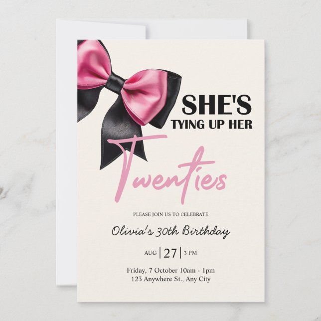 Chic Black & Pink Bow Invitation de 30e anniversai (Devant)