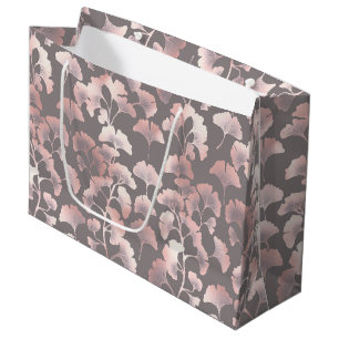 Chic Black Pink Ginkgo Pattern Large Gift Bag