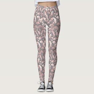 Chic Black Pink Ginkgo Pattern Leggings