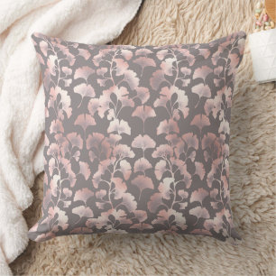 Chic Black Pink Ginkgo Pattern Throw Pillow