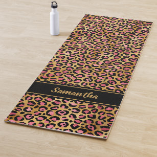 Black Leopard Print Pattern Yoga Mat by aesthetic