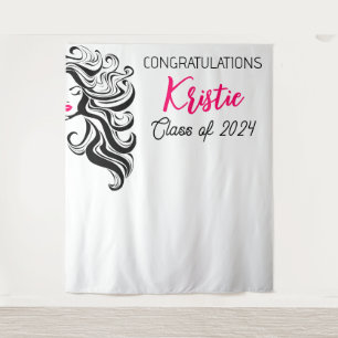 Chic Black Pink Hair Stylist Graduation Party Cute Tapestry