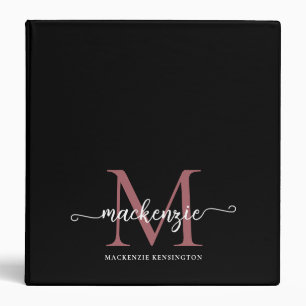 Chic Black Pink Rose Gold Monogram Binder