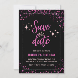 Chic Black Pink Save the date 96th birthday Invitation