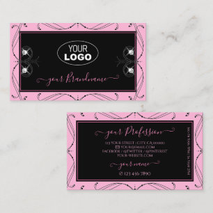 Chic Black Pink Sparkling Diamonds Add Logo Ornate Business Card