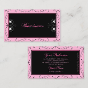 Chic Black Pink Sparkling Diamonds Elegant Ornate Business Card