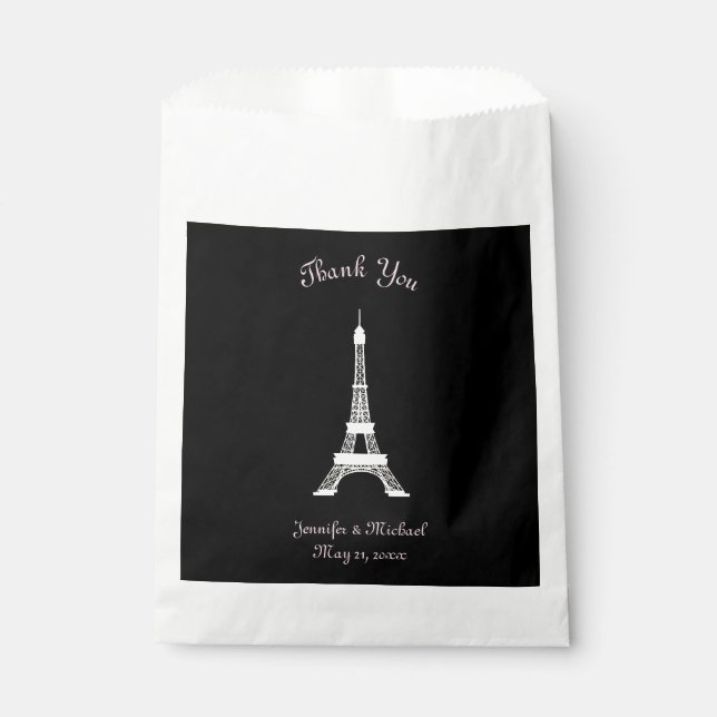 Chic Black Pink White French Style Eiffel Tower Favour Bag (Front)