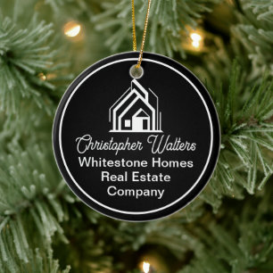 Chic Black Real Estate Company Customized Realtor Ceramic Ornament