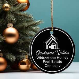Chic Black Real Estate Company Customized Realtor Ceramic Ornament
