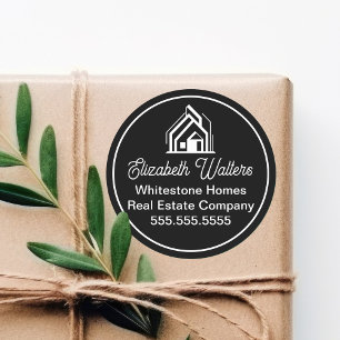 Chic Black Real Estate Company Customized Realtor Classic Round Sticker