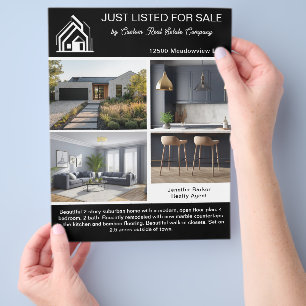 Chic Black Real Estate Home Listing 2 Sided Modern Flyer