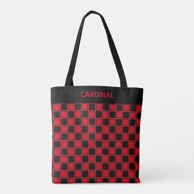 Chic black red chequered pattern & calligraphy tote bag (Back)