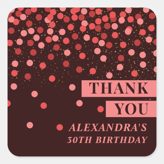 Chic Black Red Confetti Thank You Sticker (Front)