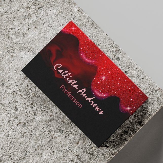 Chic black red drippings glitter marble business card (Creator Uploaded)