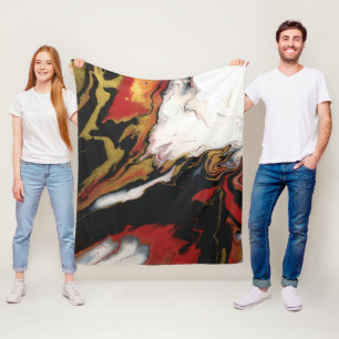 Chic Black Red Gold Abstract Fleece Blanket (Med.)