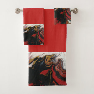 Chic Black Red Gold Serviettes de bain Abstraites