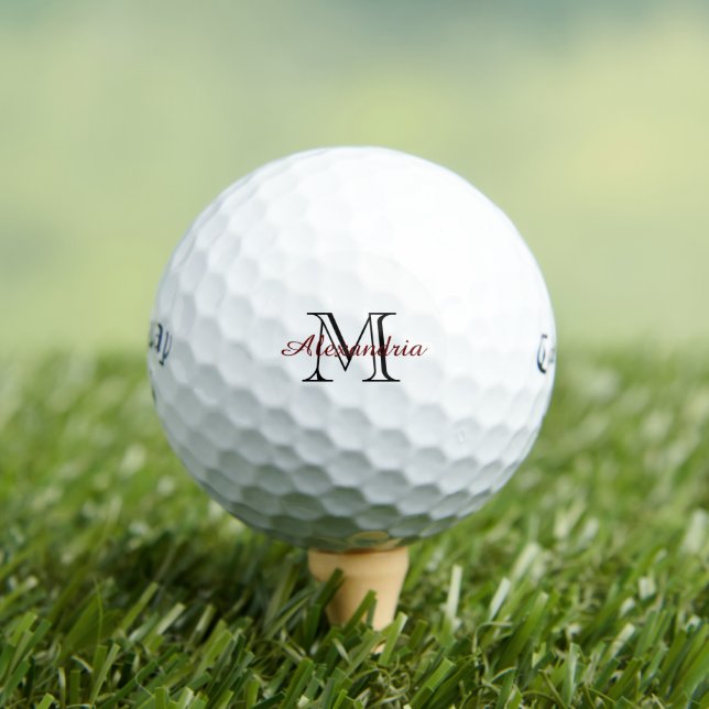 Chic Black Red Monogram Golf Balls (Insitu Tee)